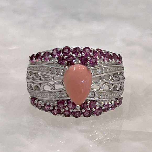 Jewelry - Oregon Peach Opal Rhodolite Garnet Zircon Sterling Silver Ring